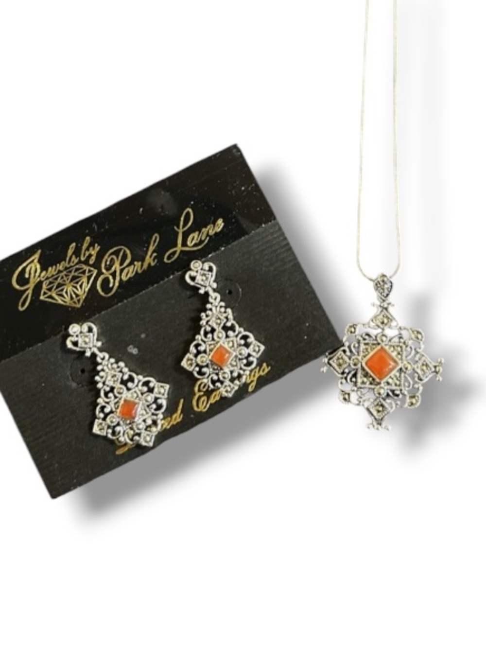 Park Lane Women’s Elite Jewelry Set Genuine Marcasite & Agate Stones J-154 NIB